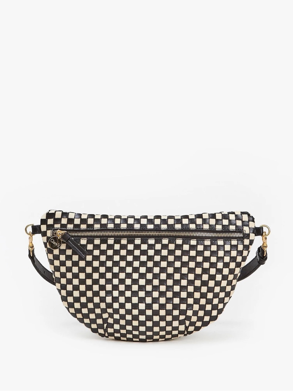 Clare V. Black/Cream woven checkered Grande Fanny NWT - Picture 4 of 8